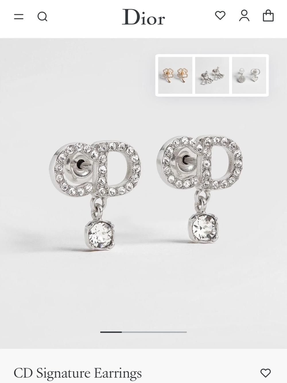 Dior Silver CD Crystal Drop Earrings